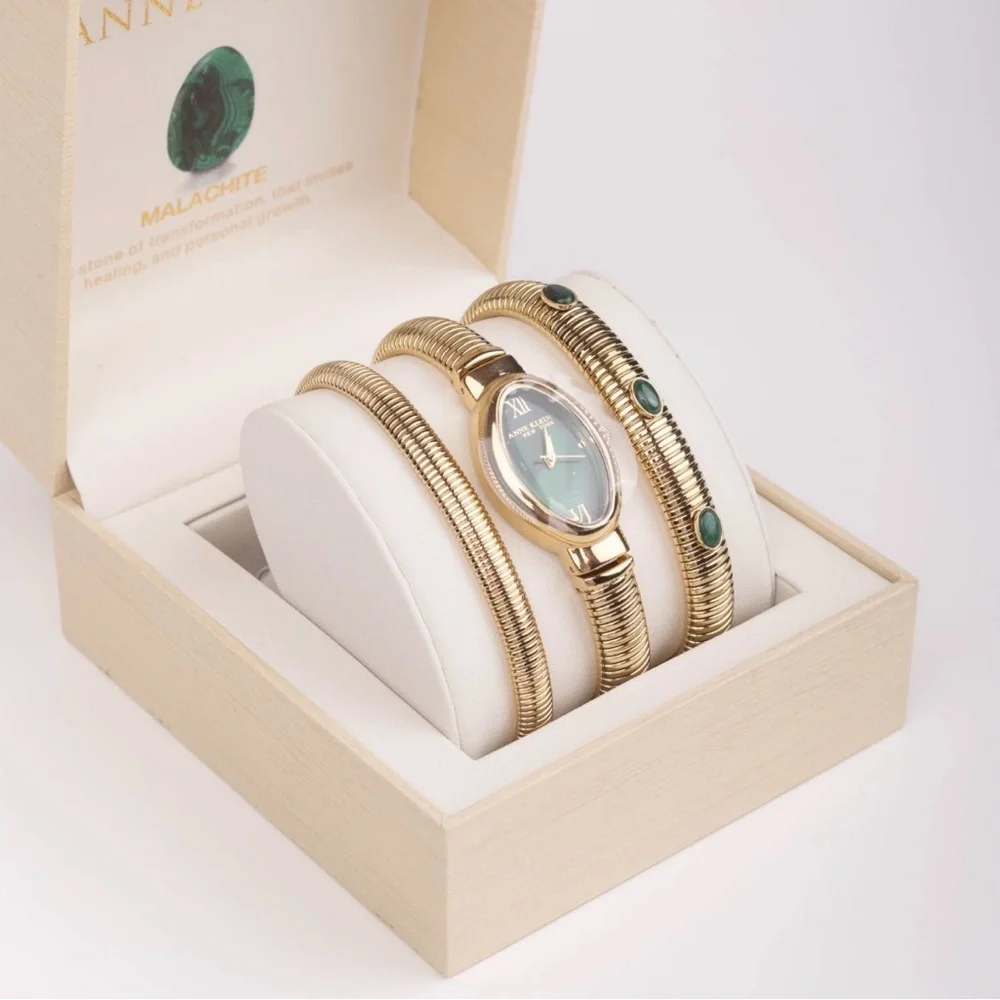 Anne Klein Green Malachite Watch & Bracelet Set NWT